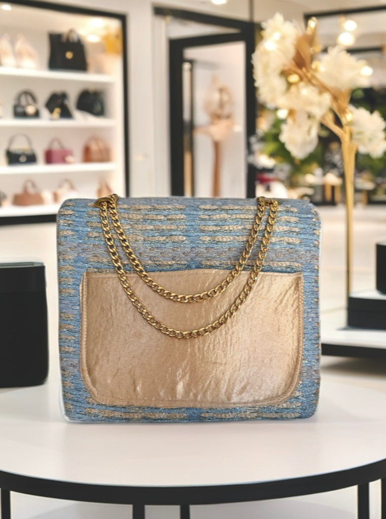 One-of-a-Kind French Couture Tweed Purse with Pearls & 24K Gold