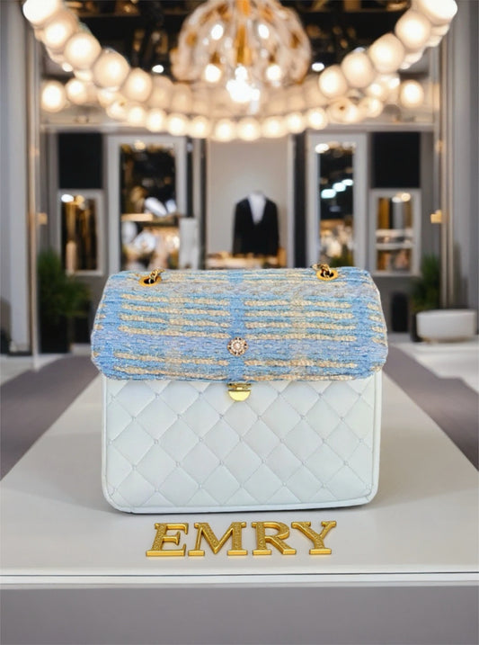 One-of-a-Kind French Couture Tweed Purse with Pearls & 24K Gold