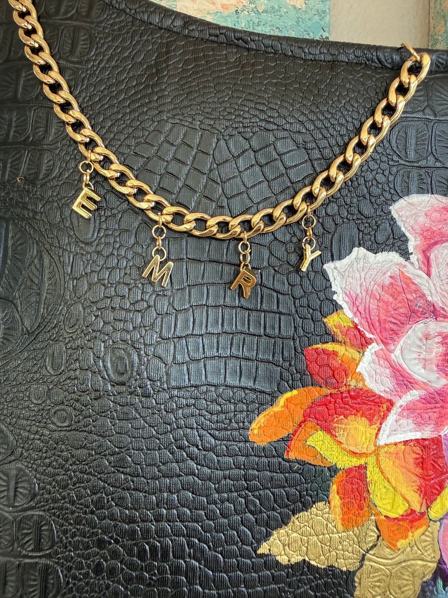 Luxury Hand-Painted Skull Work Bag – Convertible Shoulder to Crossbody with 24K Gold Hardware