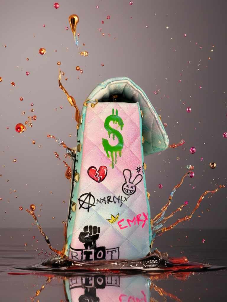 The "Riot Grrrl" 1-of-1 Hand-Painted Graffiti Bag | Real Guitar Hardware & 24K Gold