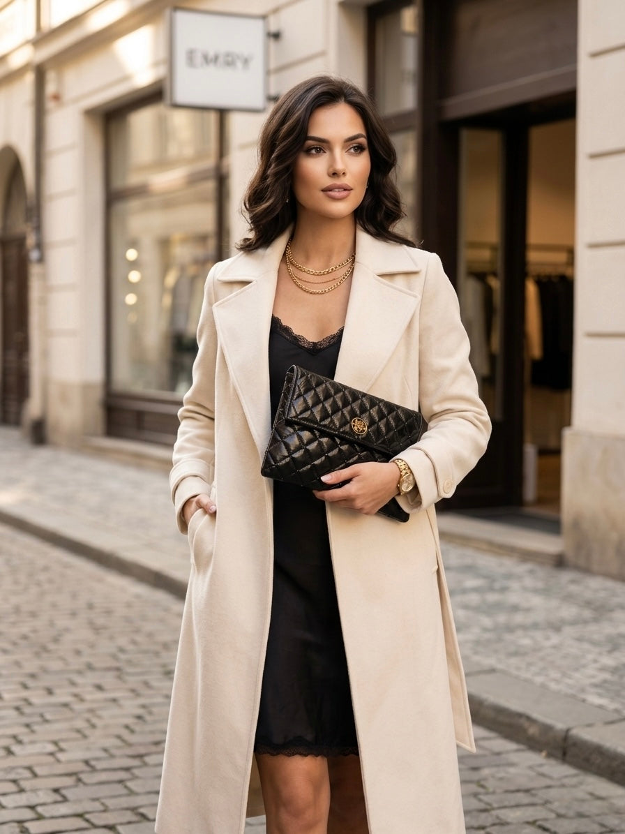 The EMRY Envelope – Black Tufted Lambskin & Crystal