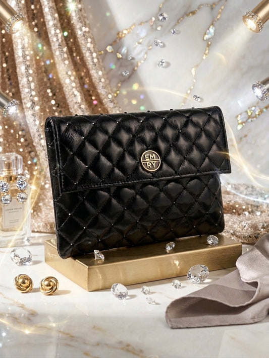 The EMRY Envelope – Black Tufted Lambskin & Crystal